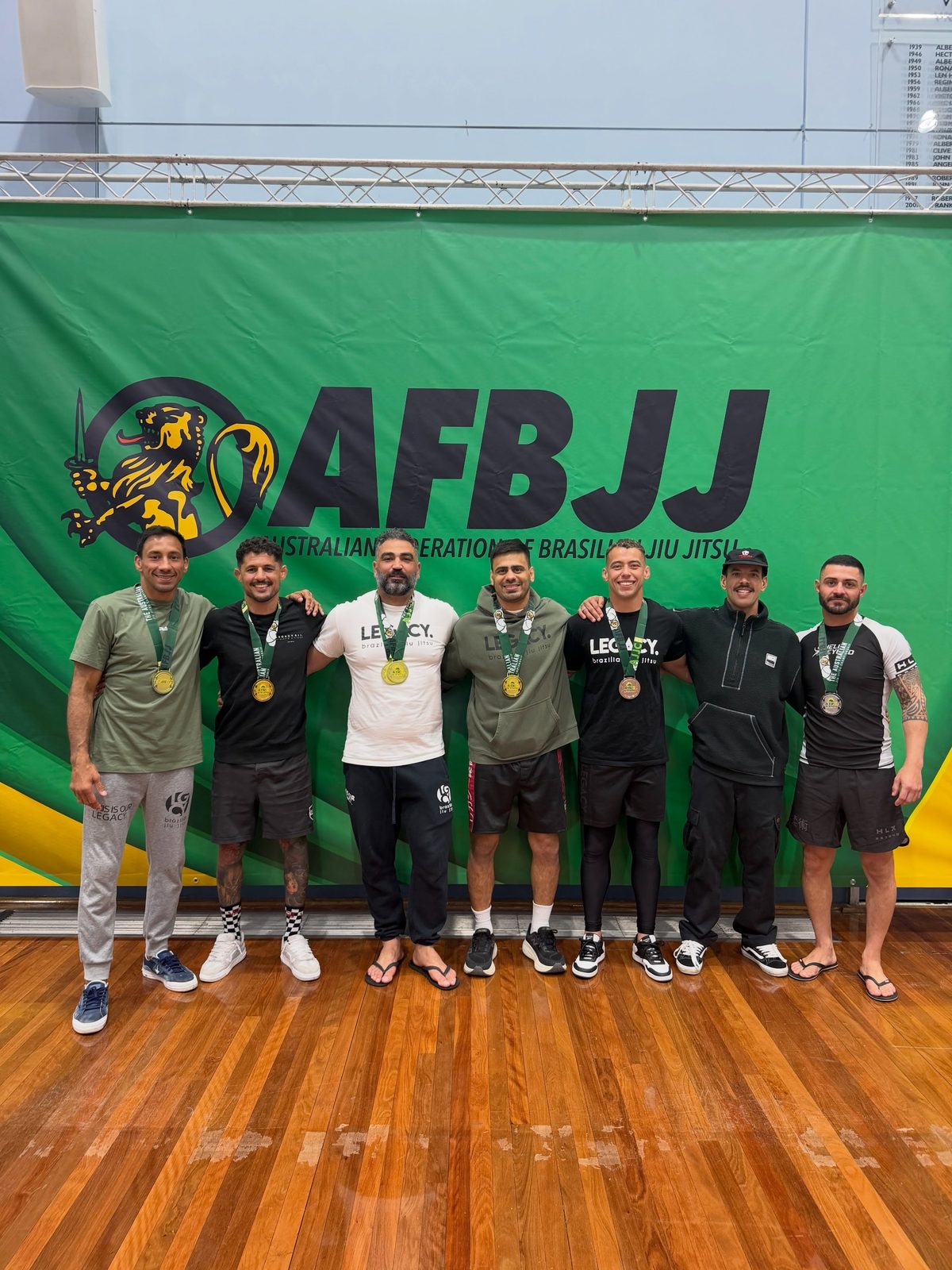 Legacy competitors together with their medals at AJJC 2026